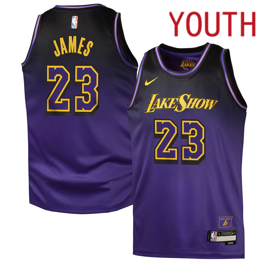 Youth Los Angeles Lakers 23 LeBron James Nike Purple City Edition 2024-25 Swingman Player NBA Jersey